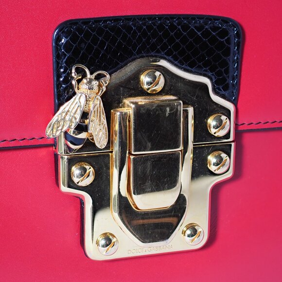 Dolce & Gabbana Red Leather Top Handle Shoulder Bag with Gold Hardware - Picture 10 of 15